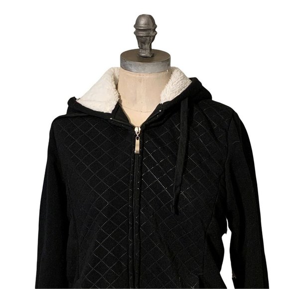 Starting Point Women's Jacket Black Sz Small Quilted Hoodie Sherpa Fleece Lining - Picture 2 of 6